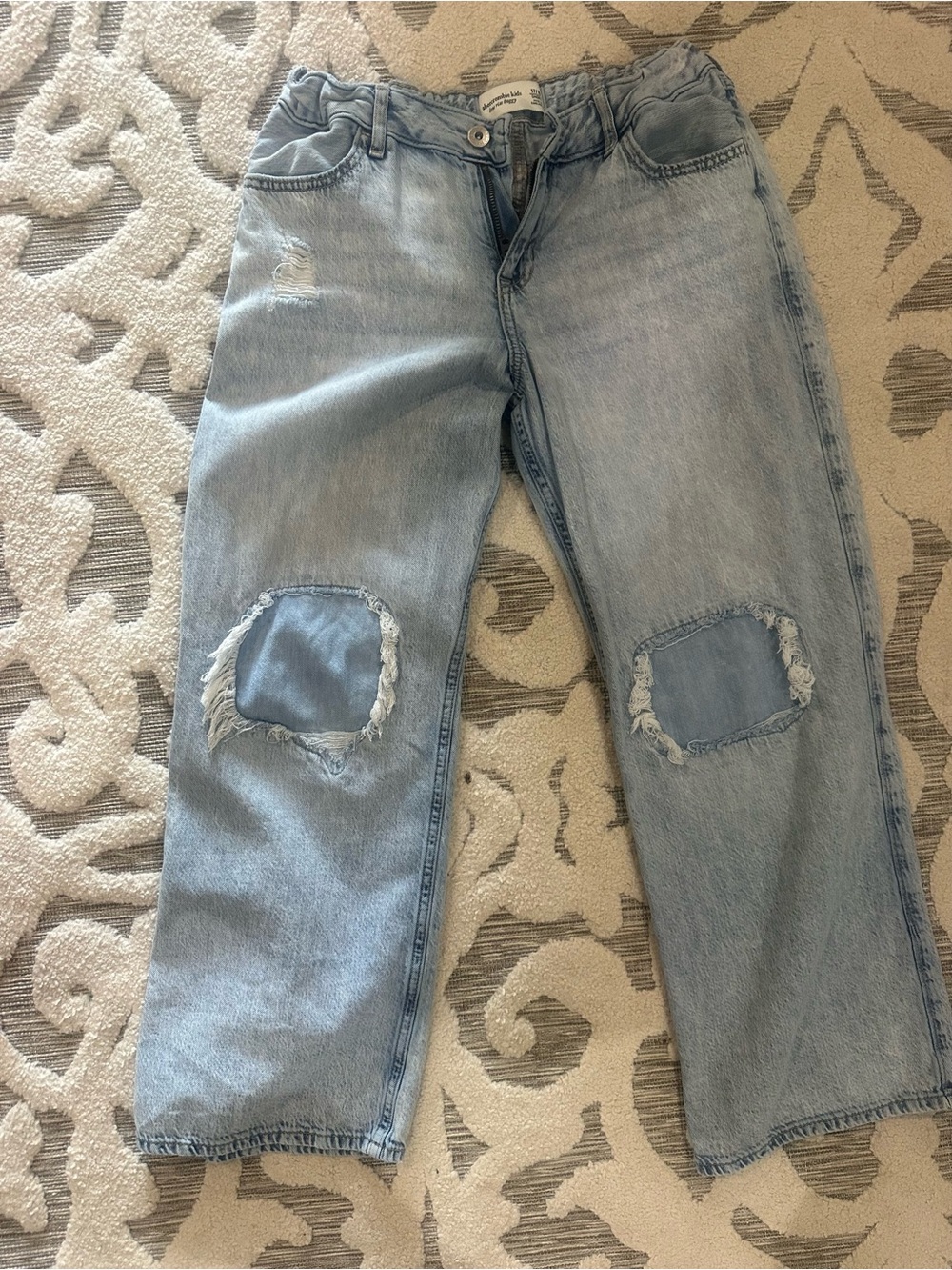 abercrombie kids Light Blue Distressed Knee Patch Jeans